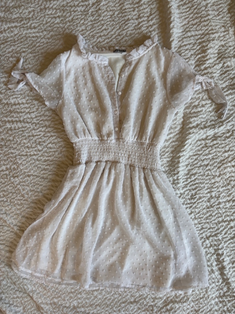 J for Justify White Swiss Dot Ruffle Top